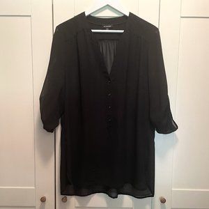 Le Chateau Black Sheer 3/4 Sleeve Blouse Size XXL